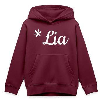 Mädchenname Lia als Schriftzug auf Kindermode - Kinder Premium Organic Hoodie - Burgunderrot - Vorne - AI Model Kid Female (0cm)