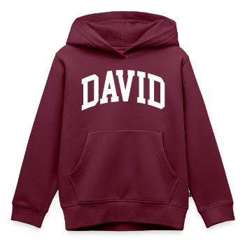 David - Kinder Premium Organic Hoodie - Burgunderrot - Vorne - AI Model Kid Female (0cm)