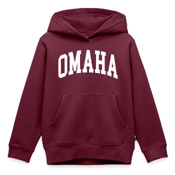 Omaha - Kinder Premium Organic Hoodie - Burgunderrot - Vorne - AI Model Kid Female (0cm)