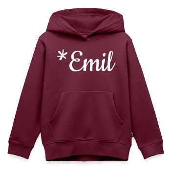 Jungenname Emil als Schriftzug auf Kindermode - Kinder Premium Organic Hoodie - Burgunderrot - Vorne - AI Model Kid Female (0cm)