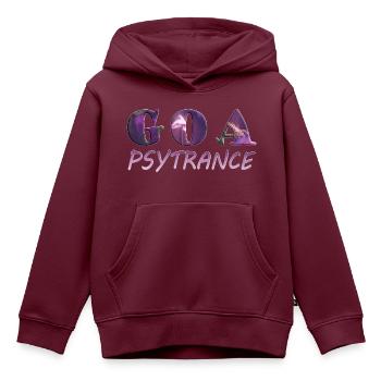 GOA Psytrance Schrift Design - Musik - Kinder Premium Organic Hoodie - Burgunderrot - Vorne - AI Model Kid Female (0cm)