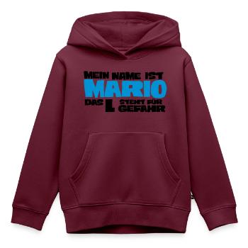 mario - Kinder Premium Organic Hoodie - Burgunderrot - Vorne - AI Model Kid Female (0cm)