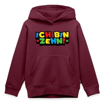 10. GEBURTSTAG - ICH BIN ZEHN - KINDERGEBURTSTAG - Kinder Premium Organic Hoodie - Burgunderrot - Vorne - AI Model Kid Female (0cm)