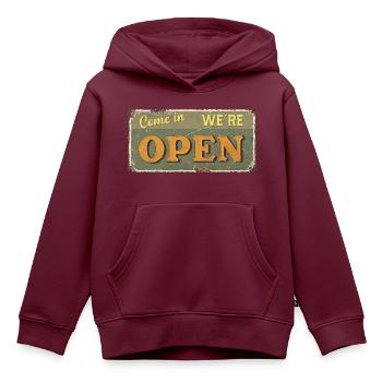 Open - Kinder Premium Organic Hoodie - Burgunderrot - Vorne - AI Model Kid Female (0cm)