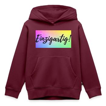 Einzigartig - Kinder Premium Organic Hoodie - Burgunderrot - Vorne - AI Model Kid Female (0cm)