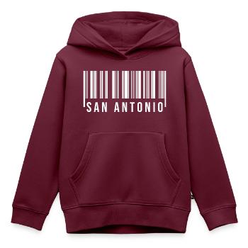 San Antonio Barcode - Kinder Premium Organic Hoodie - Burgunderrot - Vorne - AI Model Kid Female (0cm)