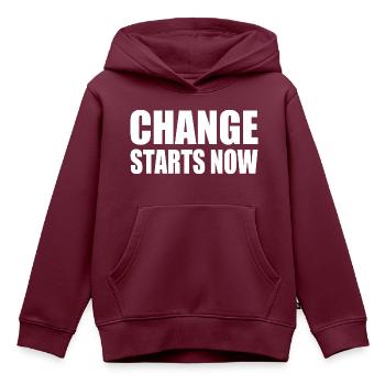 change starts now - Kinder Premium Organic Hoodie - Burgunderrot - Vorne - AI Model Kid Female (0cm)