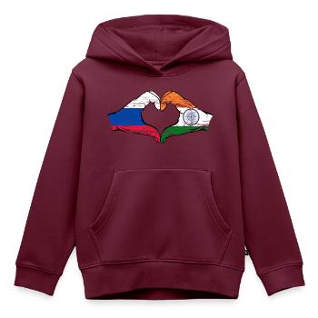 Russland Indien Hände Herzform used - Kinder Premium Organic Hoodie - Burgunderrot - Vorne - AI Model Kid Female (0cm)