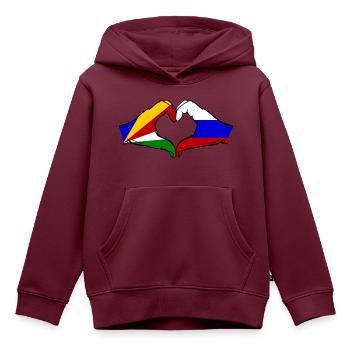 Seychellen Russland Flagge Hände Herzform - Kinder Premium Organic Hoodie - Burgunderrot - Vorne - AI Model Kid Female (0cm)