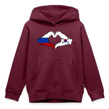 Russland Südkorea Flagge Hände Herzform - Kinder Premium Organic Hoodie - Burgunderrot - Vorne - AI Model Kid Female (0cm)