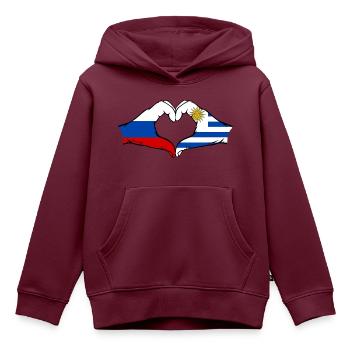 Russland Uruguay Flagge Hände Herzform - Kinder Premium Organic Hoodie - Burgunderrot - Vorne - AI Model Kid Female (0cm)