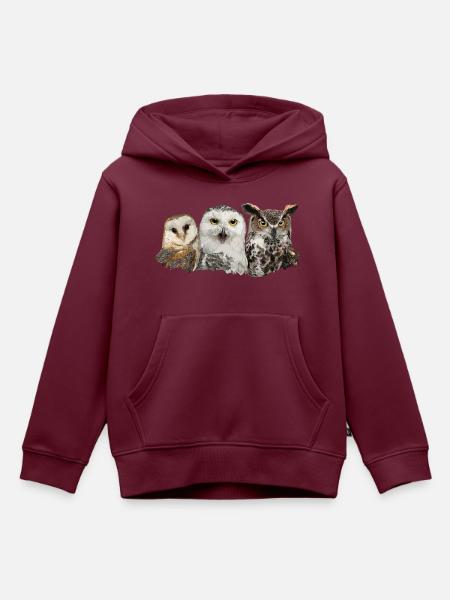 Eulen und Eule - Kinder Premium Organic Hoodie - Burgunderrot