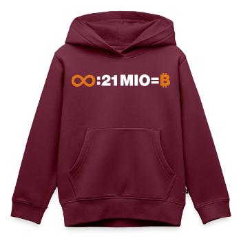 Unendlich geteilt durch 21 Millionen - Kinder Premium Organic Hoodie - Burgunderrot - Vorne - AI Model Kid Female (0cm)