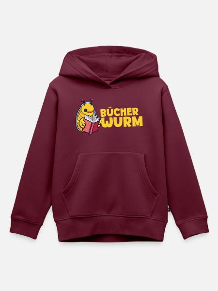 Bücherwurm - Kinder Premium Organic Hoodie - Burgunderrot