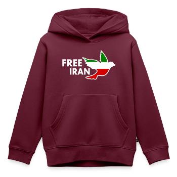 Free iran - Kinder Premium Organic Hoodie - Burgunderrot - Vorne - AI Model Kid Female (0cm)