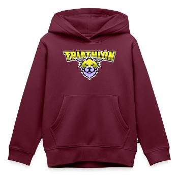 US highschool college Triathlon Maskottchen Katze - Kinder Premium Organic Hoodie - Burgunderrot - Vorne - AI Model Kid Female (0cm)