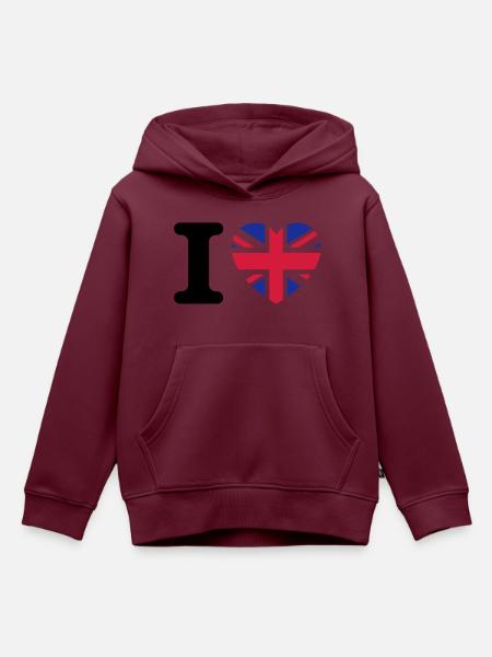 I love UK - Kinder Premium Organic Hoodie - Burgunderrot