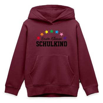 ERSTE KLASSE SCHULKIND 2025 - ERSTER SCHULTAG - Kinder Premium Organic Hoodie - Burgunderrot - Vorne - AI Model Kid Female (0cm)