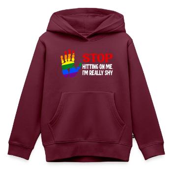Hör auf mich anzubaggern, ich bin schüchtern - Kinder Premium Organic Hoodie - Burgunderrot - Vorne - AI Model Kid Female (0cm)