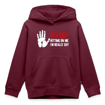 Hör auf mich anzubaggern, ich bin schüchtern - Kinder Premium Organic Hoodie - Burgunderrot - Vorne - AI Model Kid Female (0cm)