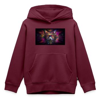 Hypnotischer Waschbär in der 5. Dimension - Kinder Premium Organic Hoodie - Burgunderrot - Vorne - AI Model Kid Female (0cm)