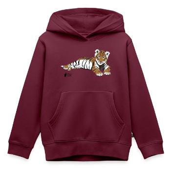 Tiger liegend - Kinder Premium Organic Hoodie - Burgunderrot - Vorne - AI Model Kid Female (0cm)