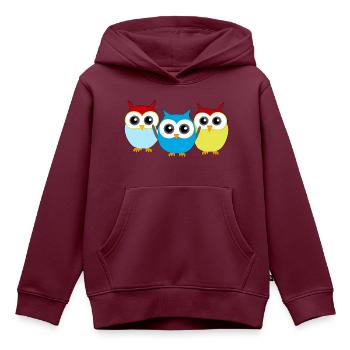 Drei kleine Eulen - Kinder Premium Organic Hoodie - Burgunderrot - Vorne - AI Model Kid Female (0cm)
