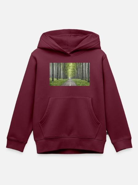 Strasse im Wald - Kinder Premium Organic Hoodie - Burgunderrot