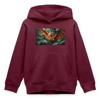 Ein realistischer grün-orangefarbener Drache im Outback - Kinder Premium Organic Hoodie - Burgunderrot - Vorne - AI Model Kid Female (0cm)