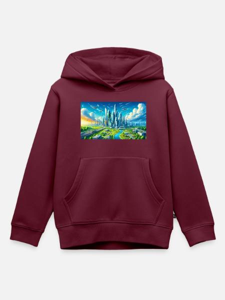 Futuristische Stadt - Kinder Premium Organic Hoodie - Burgunderrot