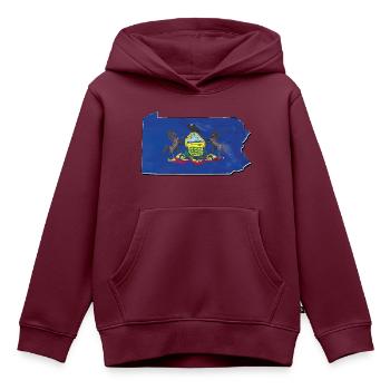 Pennsylvania Flagge in der Pennsylvania Landkarte - Kinder Premium Organic Hoodie - Burgunderrot - Vorne - AI Model Kid Female (0cm)