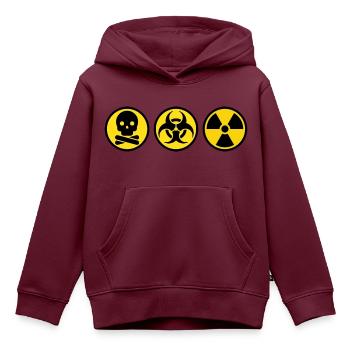 Strahlung, Biohazard und Toxic Symbol - Kinder Premium Organic Hoodie - Burgunderrot - Vorne - AI Model Kid Female (0cm)