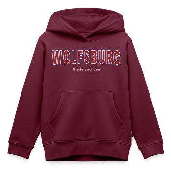 Wolfsburg - Kinder Premium Organic Hoodie - Burgunderrot - Vorne - AI Model Kid Female (0cm)