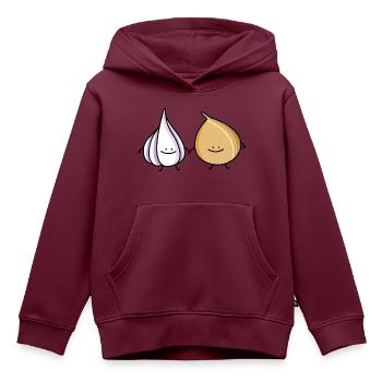 Knoblauch und Zwiebel - Kinder Premium Organic Hoodie - Burgunderrot - Vorne - AI Model Kid Female (0cm)