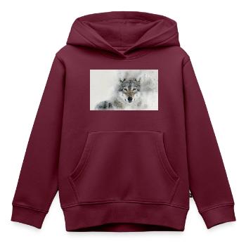 Wolf - Kinder Premium Organic Hoodie - Burgunderrot - Vorne - AI Model Kid Female (0cm)