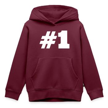 #1 Nummer 1 - Kinder Premium Organic Hoodie - Burgunderrot - Vorne - AI Model Kid Female (0cm)