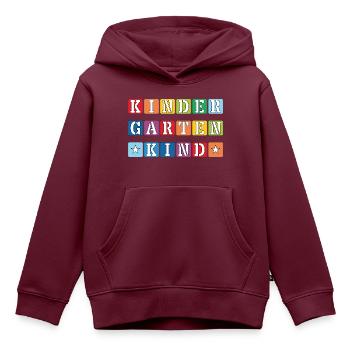 KINDERGARTENKIND - HORTKIND - KRIPPENKIND - Kinder Premium Organic Hoodie - Burgunderrot - Vorne - AI Model Kid Female (0cm)