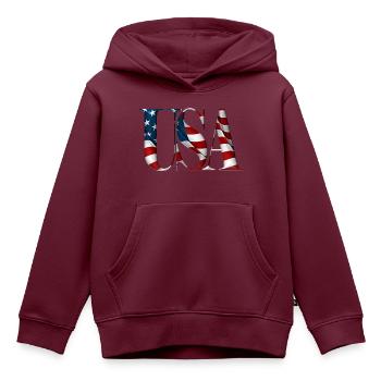 USA-Text - Kinder Premium Organic Hoodie - Burgunderrot - Vorne - AI Model Kid Female (0cm)