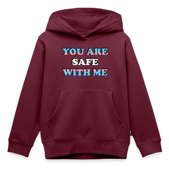 Du bist sicher mit mir Trans-Flagge - Kinder Premium Organic Hoodie - Burgunderrot - Vorne - AI Model Kid Female (0cm)