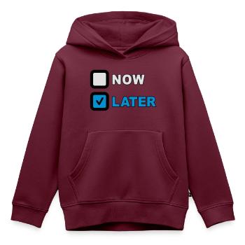 Now Later Question - Kinder Premium Organic Hoodie - Burgunderrot - Vorne - AI Model Kid Female (0cm)