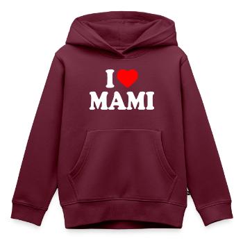 I love mami - Kinder Premium Organic Hoodie - Burgunderrot - Vorne - AI Model Kid Female (0cm)