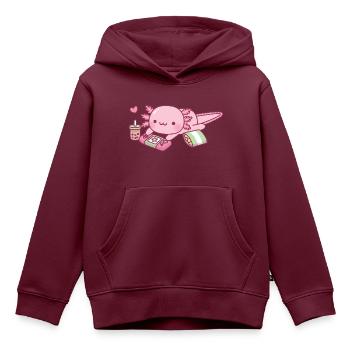 Süßer Axolotl Relax Gamer - Kinder Premium Organic Hoodie - Burgunderrot - Vorne - AI Model Kid Female (0cm)