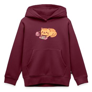 Niedliche orange getigerte Katze chillt mit Videospielen - Kinder Premium Organic Hoodie - Burgunderrot - Vorne - AI Model Kid Female (0cm)