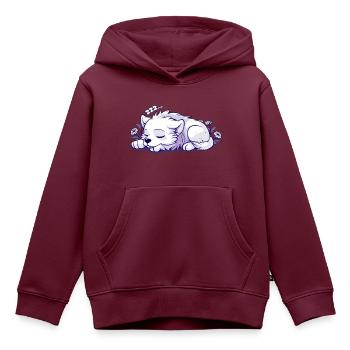 Schlafender Hund - Aufkleber - Kinder Premium Organic Hoodie - Burgunderrot - Vorne - AI Model Kid Female (0cm)