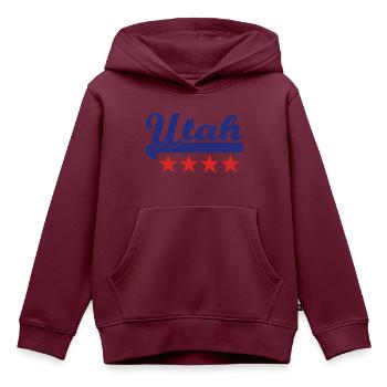 utah - Kinder Premium Organic Hoodie - Burgunderrot - Vorne - AI Model Kid Female (0cm)