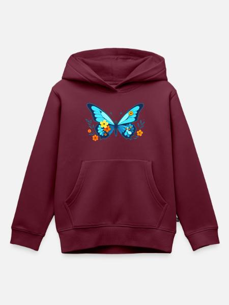 Falter mit Blumen - Kinder Premium Organic Hoodie - Burgunderrot