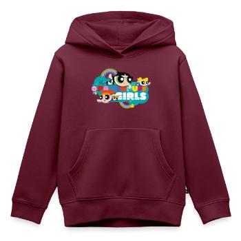 Powerpuff Girls Regenbogen - Kinder Premium Organic Hoodie - Burgunderrot - Vorne - AI Model Kid Female (0cm)