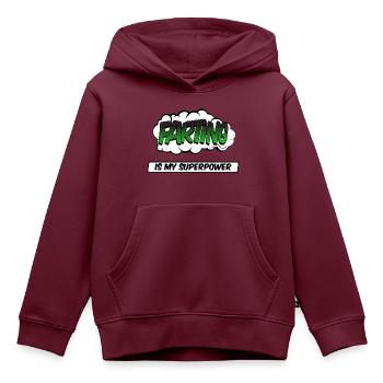 fartingis my super power - Kinder Premium Organic Hoodie - Burgunderrot - Vorne - AI Model Kid Female (0cm)