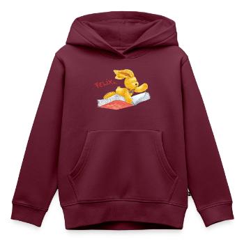 Felix der Hase Auf Einem Fliegenden Buch - Kinder Premium Organic Hoodie - Burgunderrot - Vorne - AI Model Kid Female (0cm)