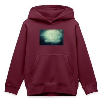 menschlicher Roboter geht im Dunst der Stadt - Kinder Premium Organic Hoodie - Burgunderrot - Vorne - AI Model Kid Female (0cm)